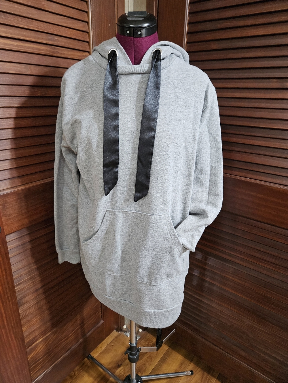 just be Light Gray Hoodie with Black Satin Drawstrings